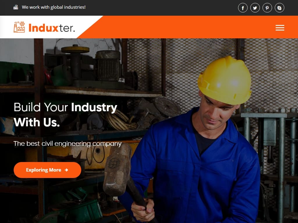 Современный шаблон HTML5, который идеально подходит для создания продуктивного сайта для вашего промышленного бизнеса и всех типов промышленности: фабрика, промышленность, строительство.