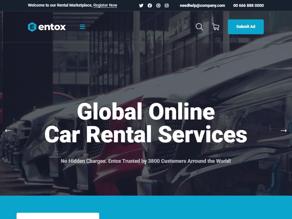Многоцелевой HTML шаблон торговой площадки аренды, который подходит для всех типов автомобилей, машин и всех других веб-сайтов по аренде и предприятий.
