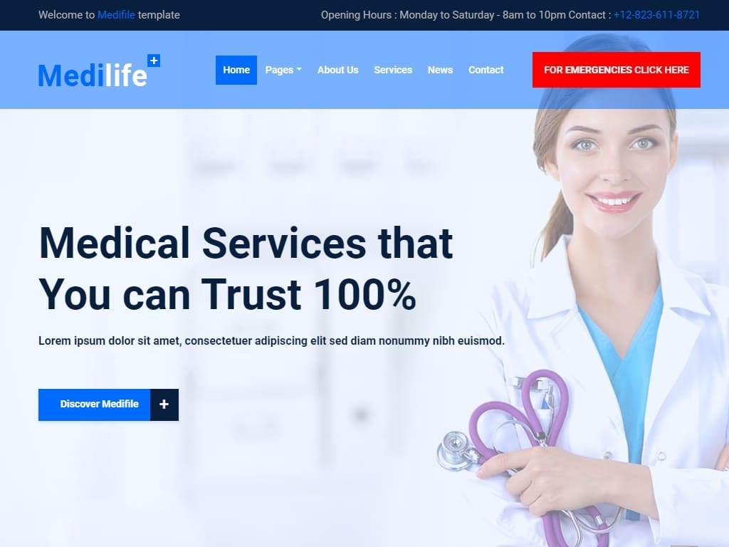 Бесплатный HTML5 шаблон медицинского сайта, может оптимизировать любые возможные пакеты медицинских услуг. Благодаря таким функциям, как форма встречи, контактная форма или форма подписки.