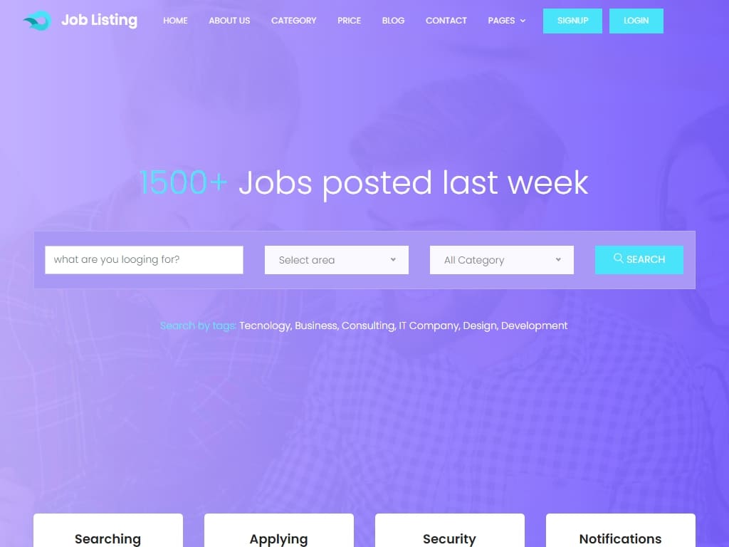 Бесплатный шаблон корпоративного сайта, созданный с помощью Bootstrap 4, для создания цифрового портала вакансий. Внешний вид чистый и привлекательный, что помогает вам создать нестандартный сайт.