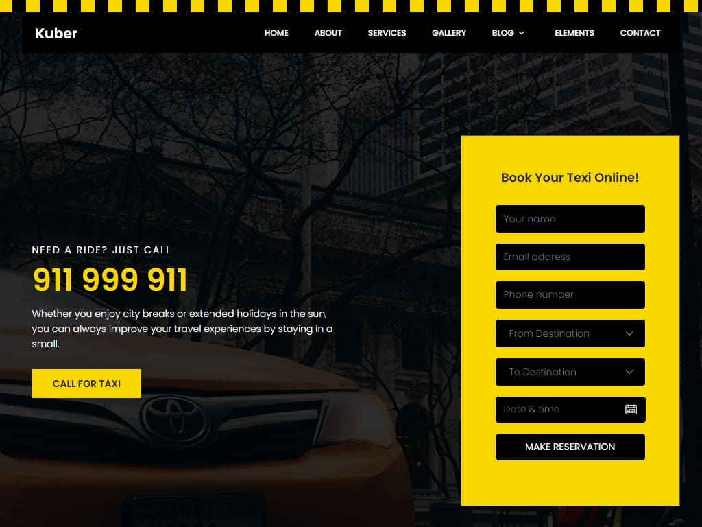 Если вы работаете в сфере такси, оживите свой сайт с помощью этого замечательного бесплатного шаблона веб-сайта, который представляет множество современных функций.