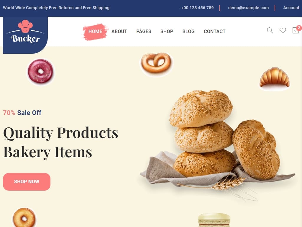 Эффективный шаблон, который позволяет вам создать сложный сайт пекарни, чтобы вы могли взглянуть на свои хлебобулочные изделия своим потенциальным клиентам.