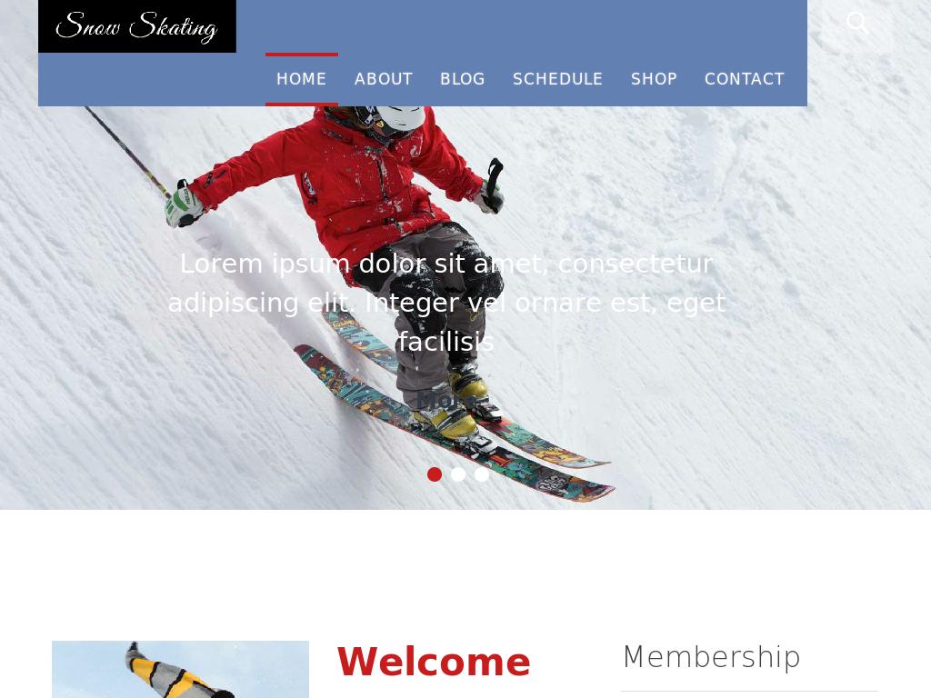 Адаптивный шаблон для блога о занятии горными лыжами и сноубордом, используются готовые HTML страницы Bootstrap 3.