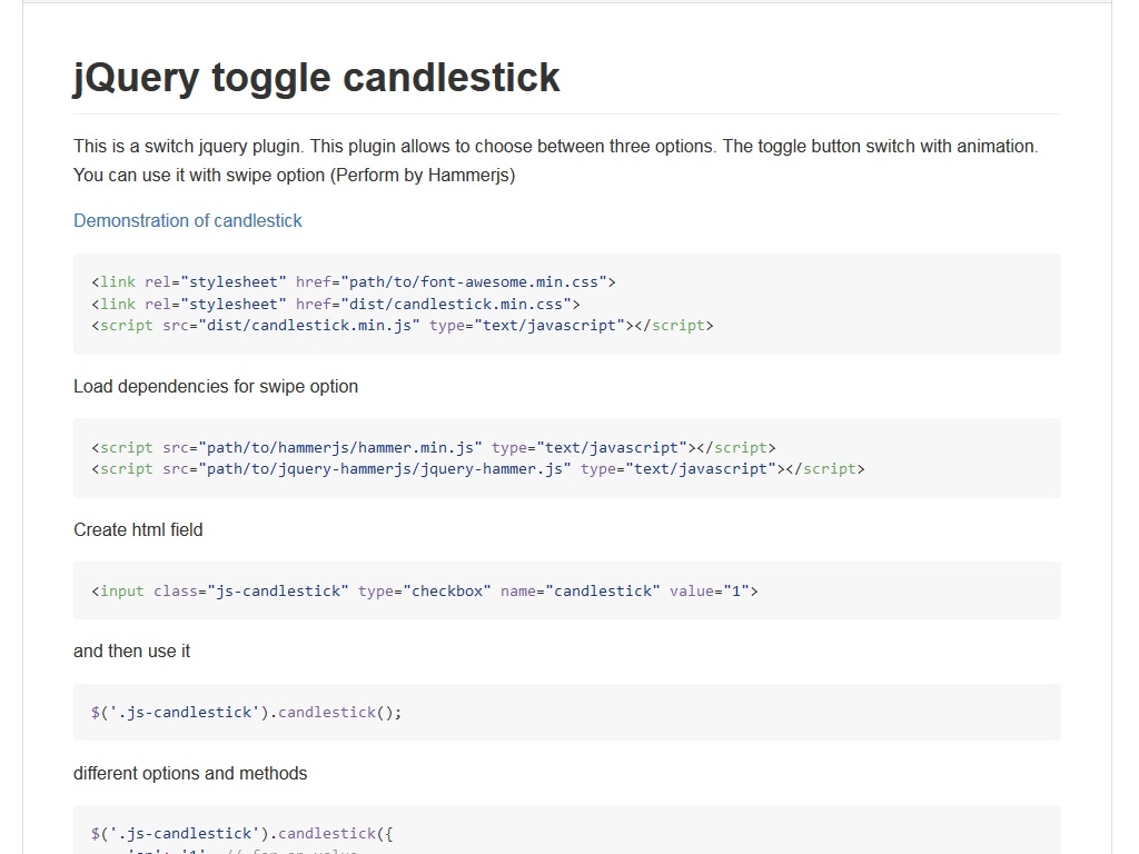 jQuery toggle candlestick - Дизайн