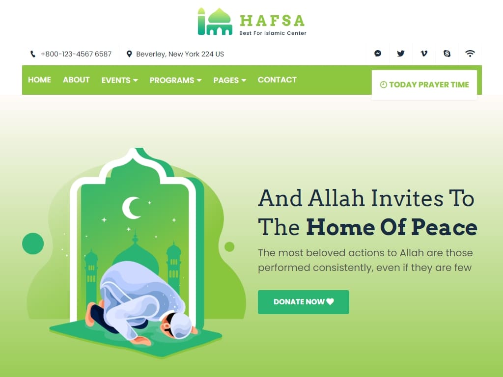 Шаблон сайта предоставляет все функции, необходимые для исламского центра, мечети, сайта мусульманского института и благотворительной организации.