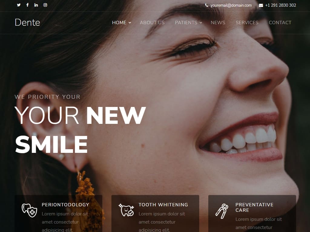 Бесплатный шаблон для сайта стоматологии Bootstrap 4 HTML5 для стоматолога или стоматологической клиники. Это красиво оформленный адаптивный многостраничный макет.