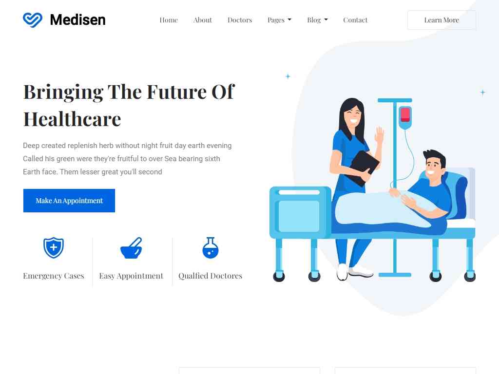 Бесплатный шаблон медицинского сайта HTML, адаптивная и мобильная тема, имеет минималистичный дизайн с привлекательным внешним видом. Подходит для сайта врача, клиники, больницы или стоматолога.