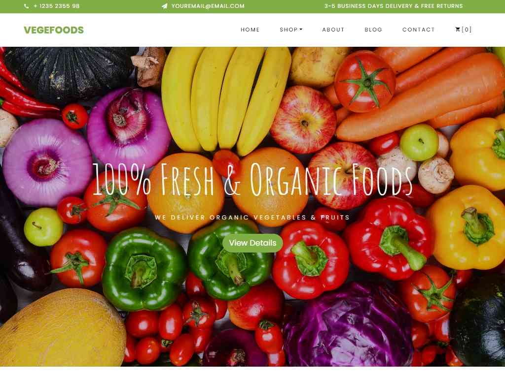 Бесплатный адаптивный шаблон сайта электронной коммерции фруктов и овощей, созданный с использованием платформы Bootstrap 4, хороший выбор для сайтов, органическое земледелие и другие подобные сайты.