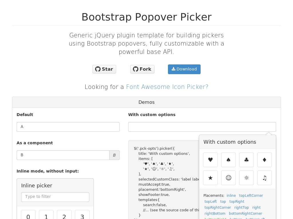 Плагин улучшающий возможности popover информеров с возможностью добавления в текстовые поля input фреймворка Bootstrap.