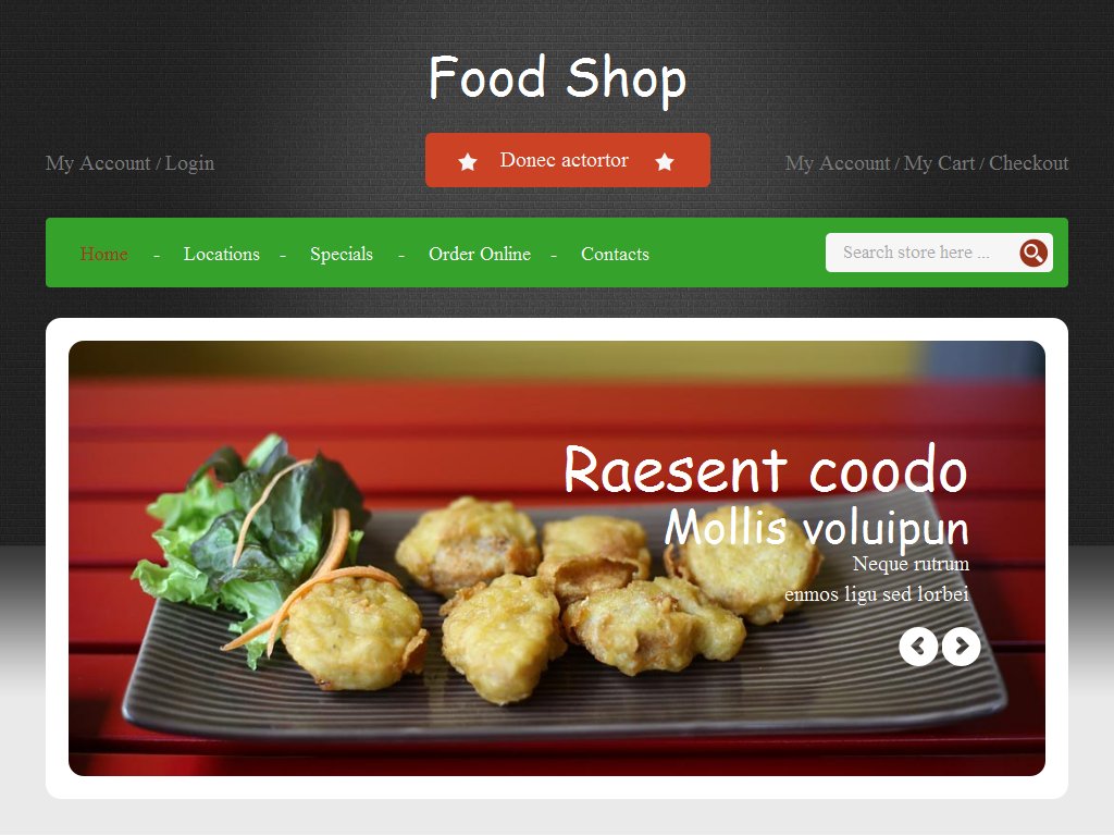 Шаблон блога магазина по продаже разнообразных блюд, адаптивный макет Bootstrap 3, несколько готовых страниц в комплекте.