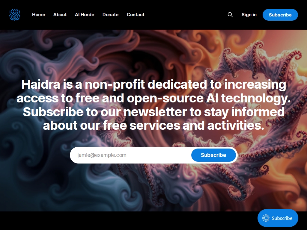 Основная деятельность сообщества Haidra сосредоточена на проектах, связанных с искусственным интеллектом и разработкой программного обеспечения, это некоммерческая организация на добровольных началах.