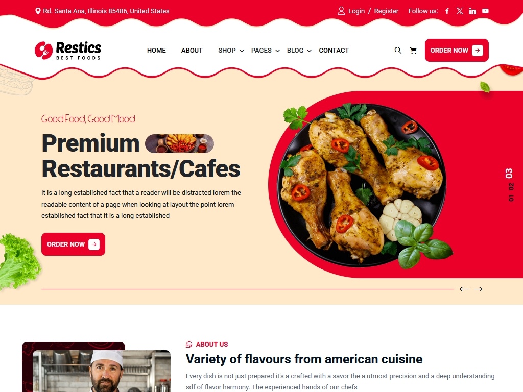 Многостраничный HTML шаблон для ресторанов, кафе, баров, общественного питания, а также для сайта с личным портфолио шеф повара. Этот шаблон разработан на основе сеточной системы Bootstrap.