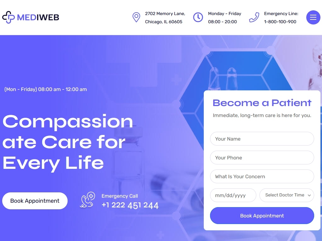 Адаптивный HTML шаблон, идеально подходящий для больницы, поликлиники, стоматологических кабинетов и медицинских учреждений. Может стать решением для всех, кто работает в сфере здравоохранения.