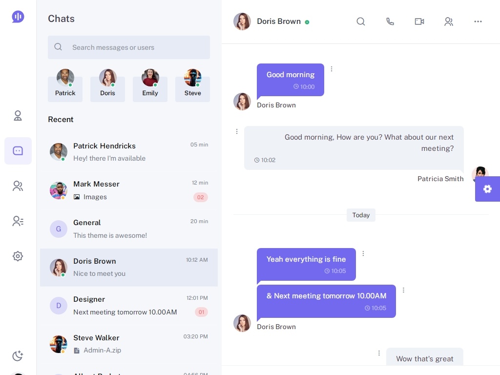 Шаблон чата HTML, реагирует на все устройства и поддерживается в темном и светлом режимах. Он имеет множество функций, таких как индивидуальный чат, групповой чат, контакты, отправка файлов.