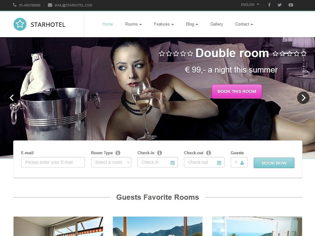 Адаптивный шаблон сайта HTML5/CSS/jQuery, основанный на Bootstrap. Он подходит для курортов, гостиниц, хостелов и мотелей, макет оптимизирован для всех устройств и совместим с разными браузерами.