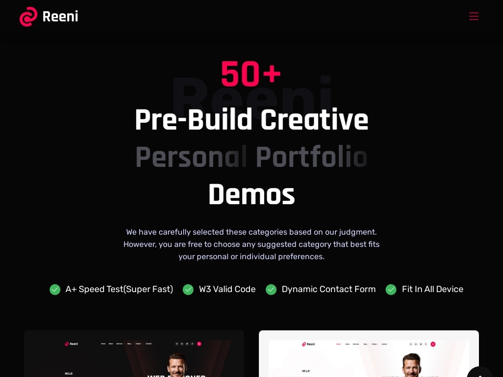 HTML шаблон портфолио и резюме идеально подходит для разработчиков и творческих специалистов. Благодаря более чем 50 готовым демо версиям, темному и светлому режимам, а также поддержке RTL.