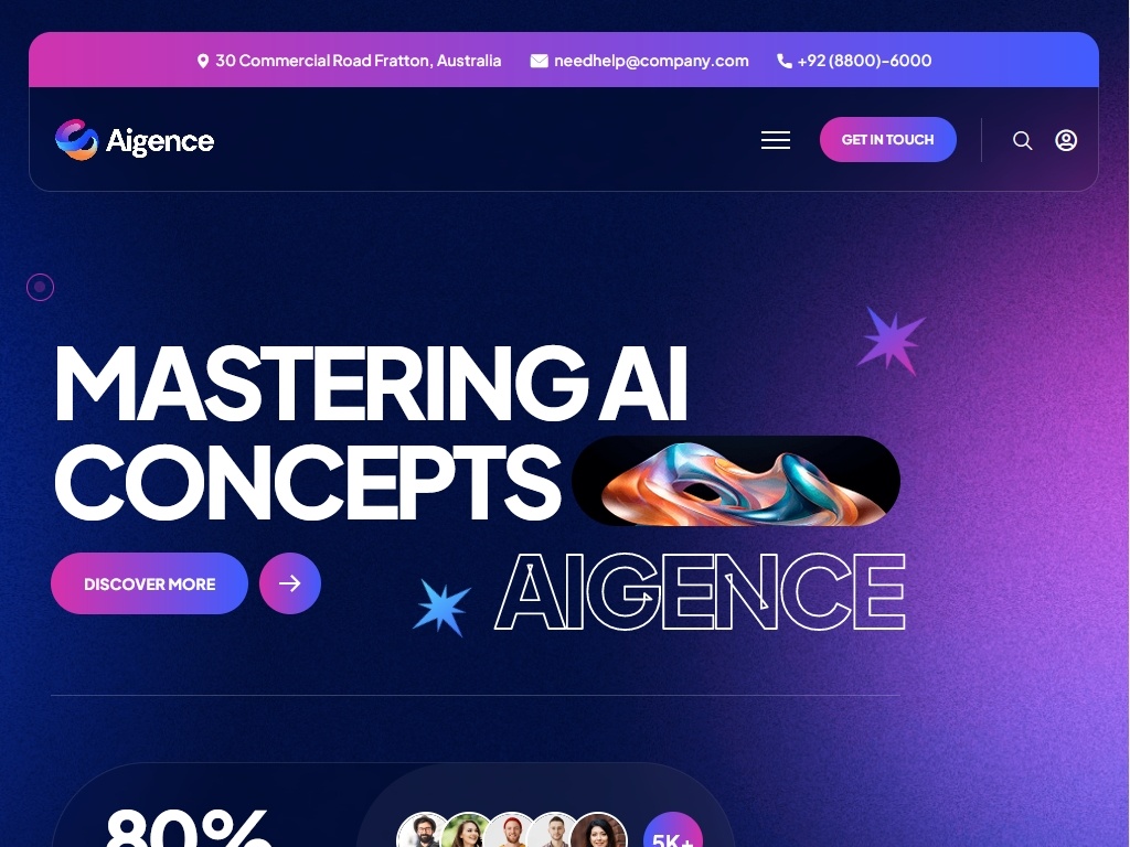 Современный HTML шаблон AI, специально разработанный для агентств искусственного интеллекта, технических консультантов, фирм по машинному обучению и сайтов, связанных с искусственным интеллектом.