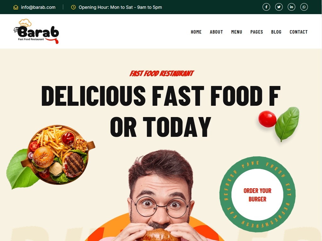 HTML шаблон для ресторанов и точек быстрого питания, дизайн шаблона позволяет вам легко рекламировать свой ресторан и подчеркивать то, что вы предлагаете вашим посетителям и заказчикам.