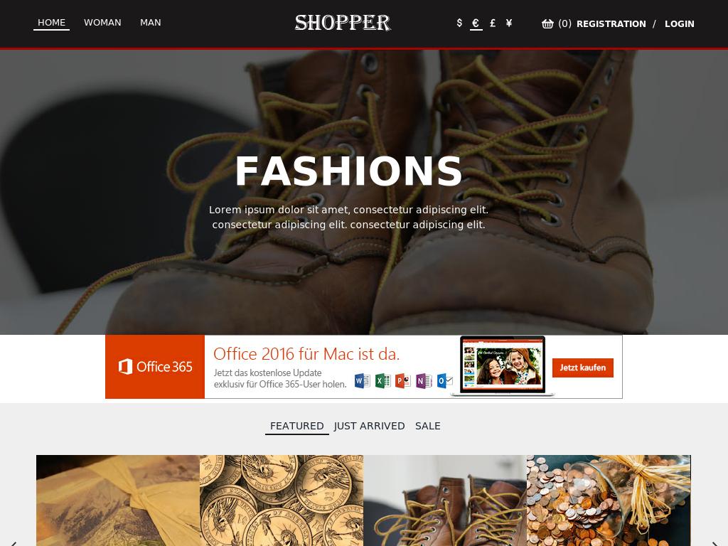 Шаблон для онлайн магазина мужской и женской одежды, сделаны страницы просмотра товаров и детального описания со слайдером, вёрстка Bootstrap 3.
