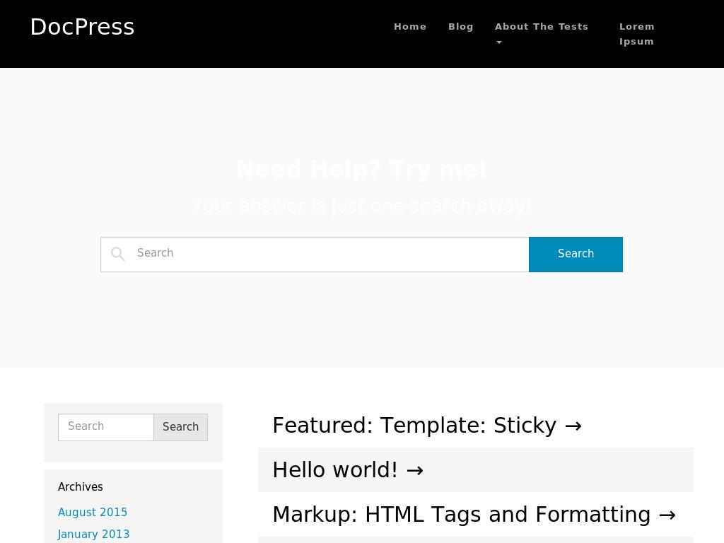 Адаптивный WordPress шаблон заготовка Bootstrap 3 с набором страниц для установки, минимум готовых элементов в содержании.